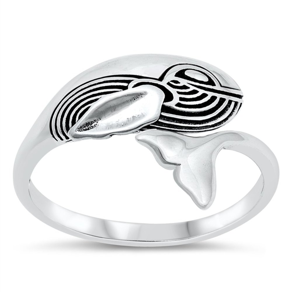 Sterling Silver Whale Ring 13 mm 925 Fashion Band